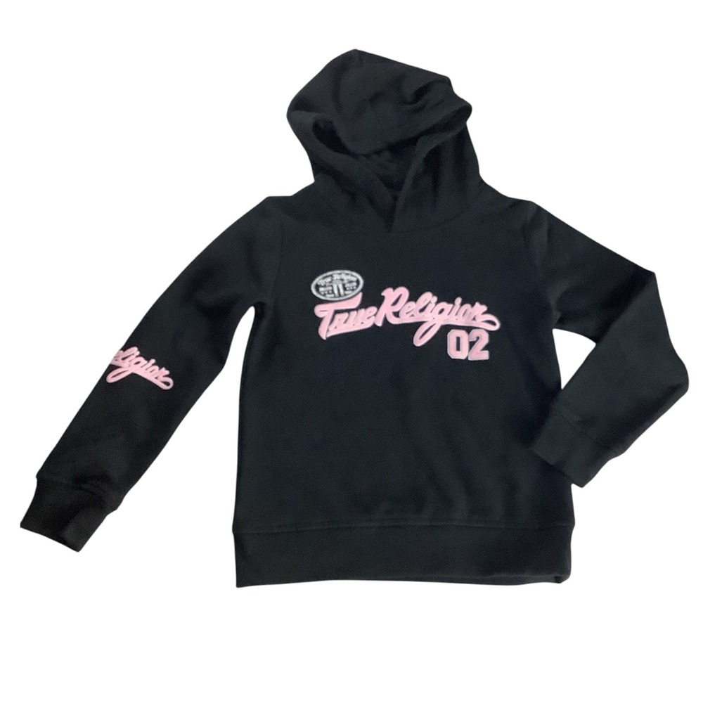 True Religion Hoodie Girls Medium Black Graphic Long Sleeve Y2K Streetwear